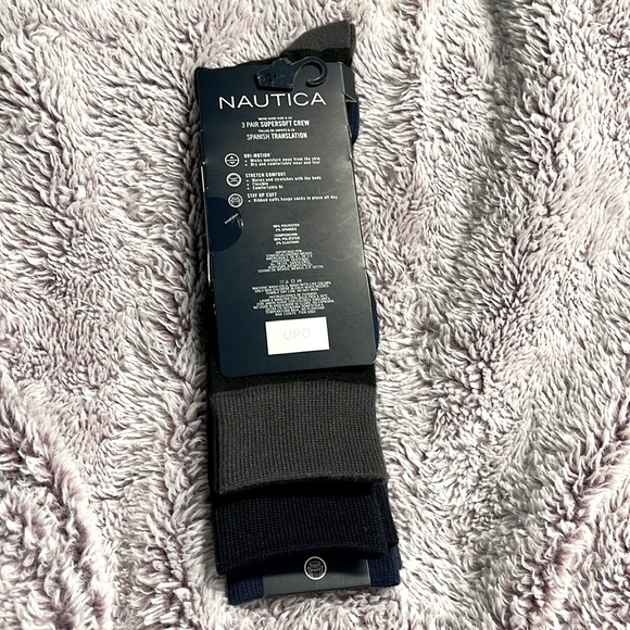 BNIP NAUTICA 3 PAIRS OF SUPER SOFT CREW STRETCH COMFORT STAY UP CUFF SOCKS 10-13 - Picture 2 of 4